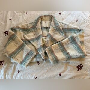 Anthropologie Cream and Blue Plaid Coat